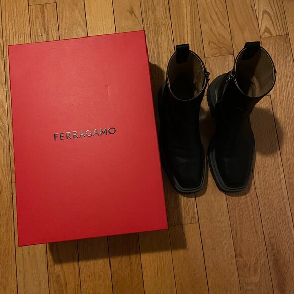 FERRAGAMO Ankle Boots MSRP 1200 US 9 EU 42 Black Leather Grey Accent Side Zip main image 10